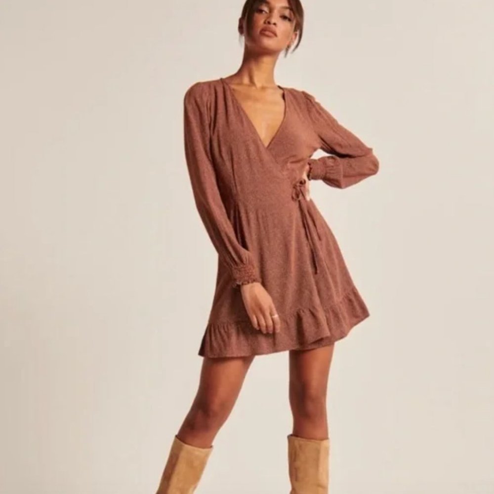 ABERCROMBIE & FITCH Brown Polka Dot Wrap Dress {II13}